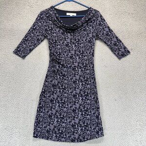 LOFT Women's Three-Quarter Sleeve Printed Scarf Neck Dress